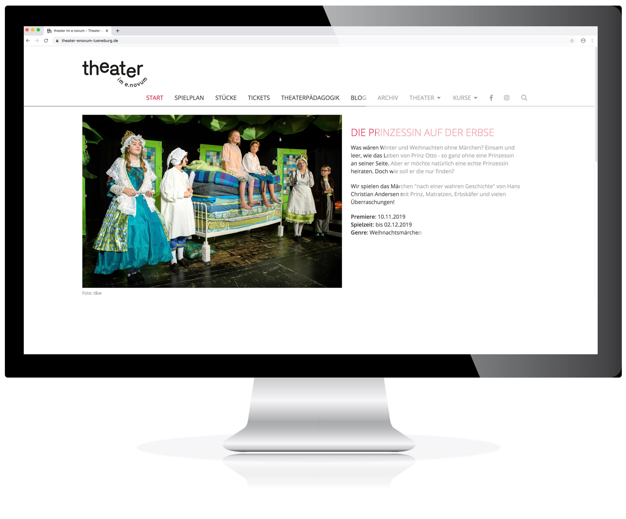 Website für das Theater im e.novum, Lüneburg